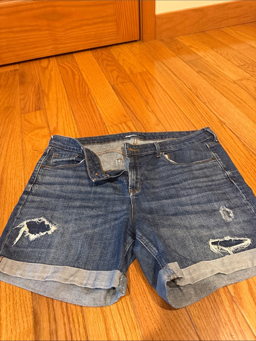Old Navy Dark Blue Distressed Denim Roll-Cuff Shorts